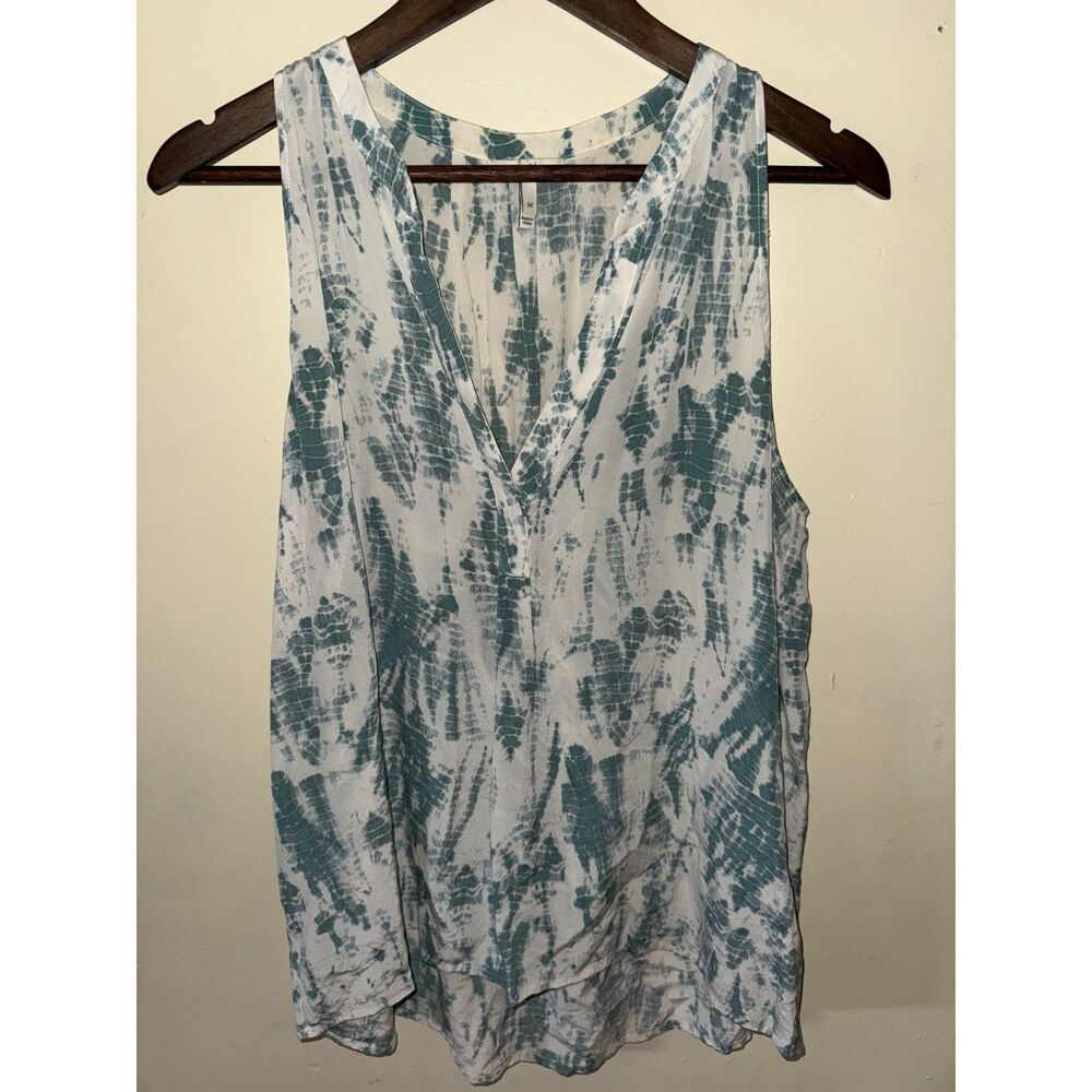 Joie Aruna 100% Silk Tie Dye Sleeveless Tank Blouse Green White Medium